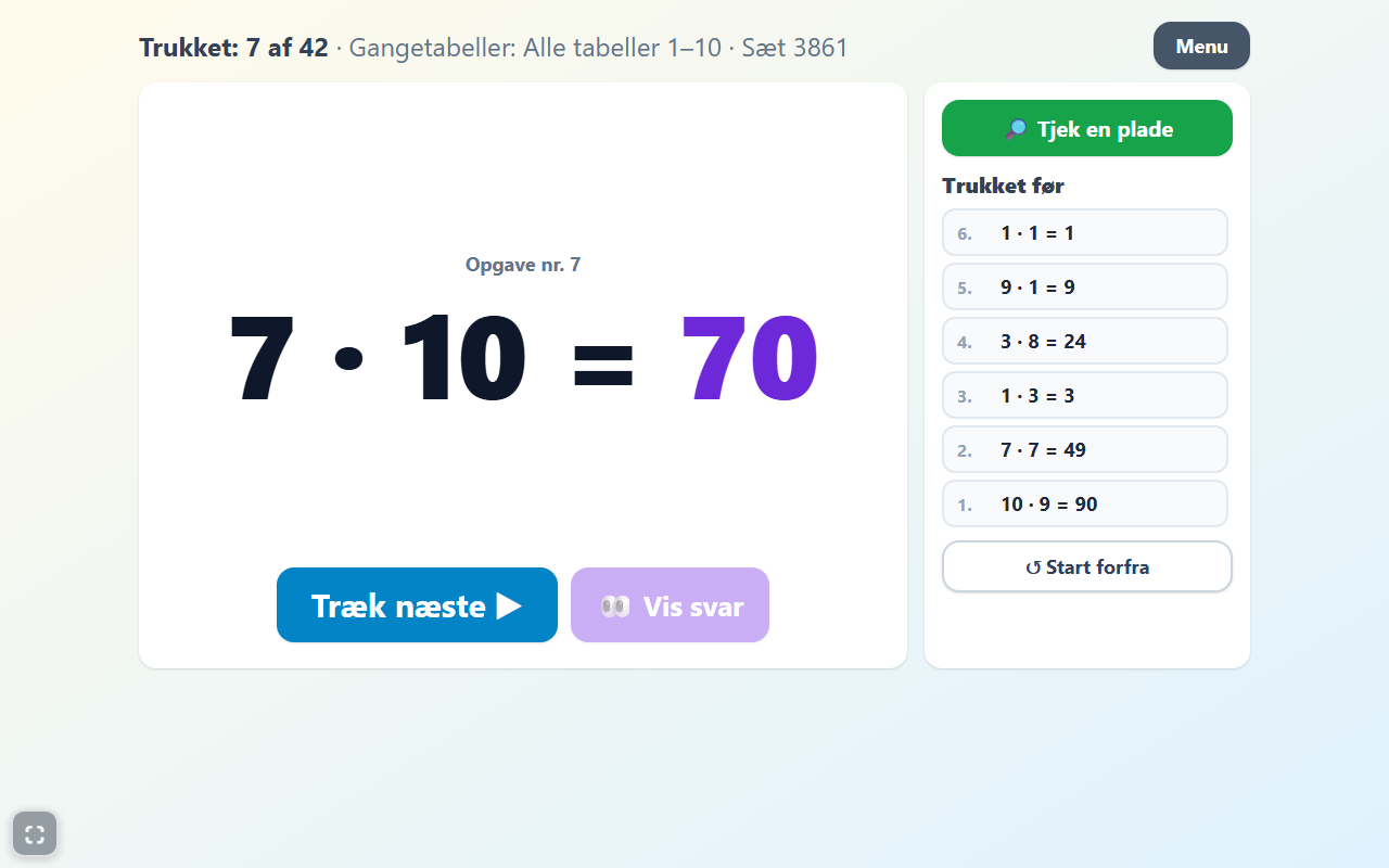 Skærmbillede af Matematikbingo