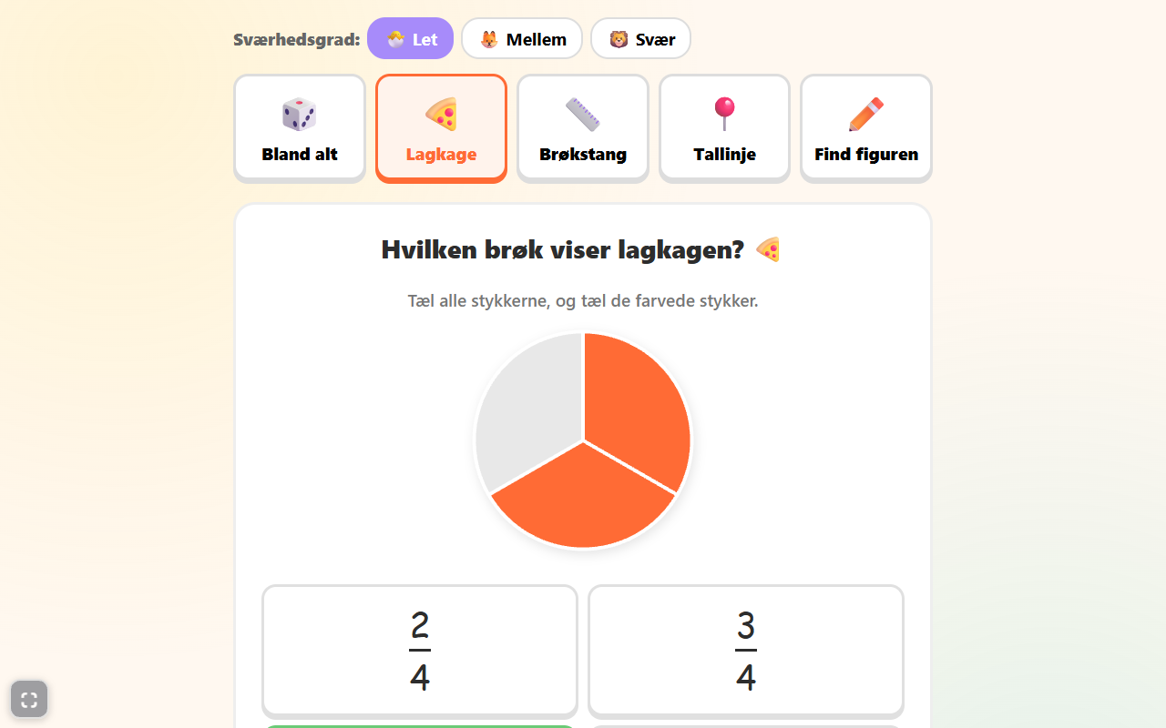 Skærmbillede af spillet Brøkmester for alle