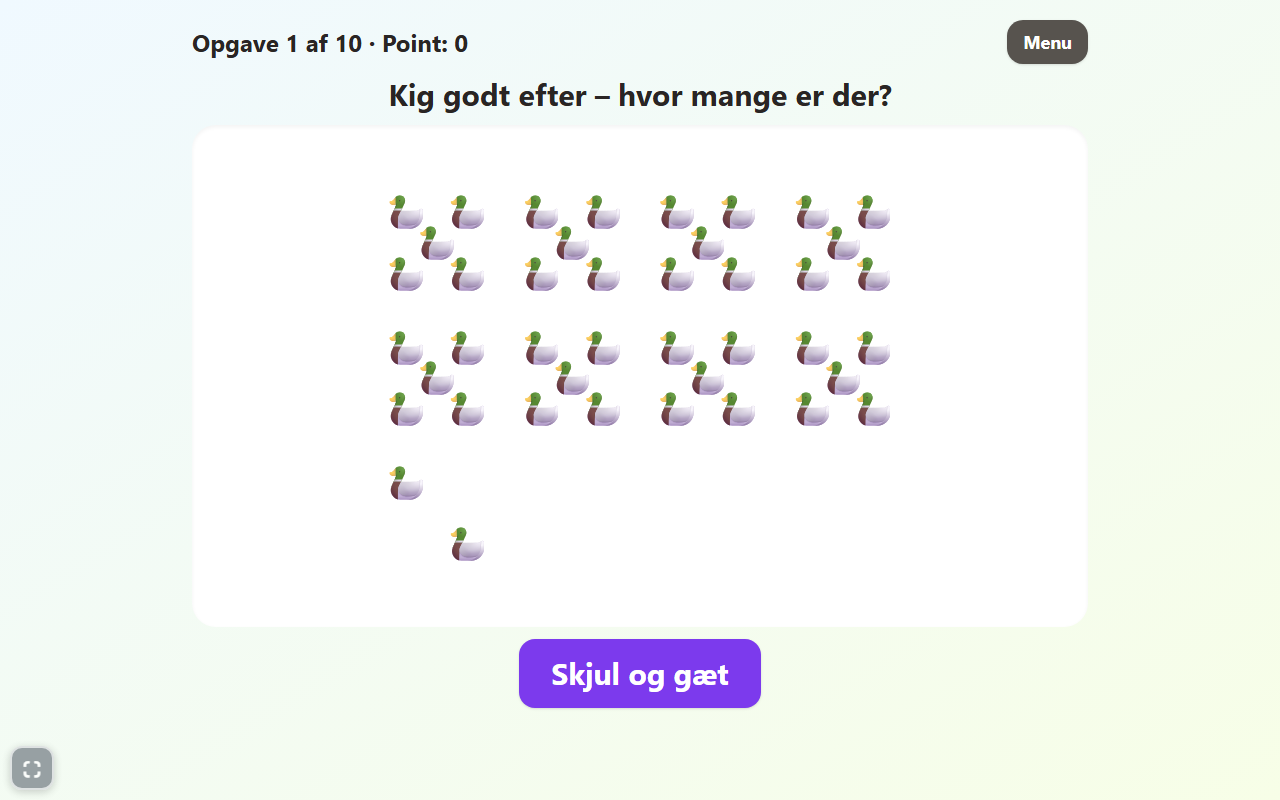 Skærmbillede af spillet Hvor mange? Gæt og tjek