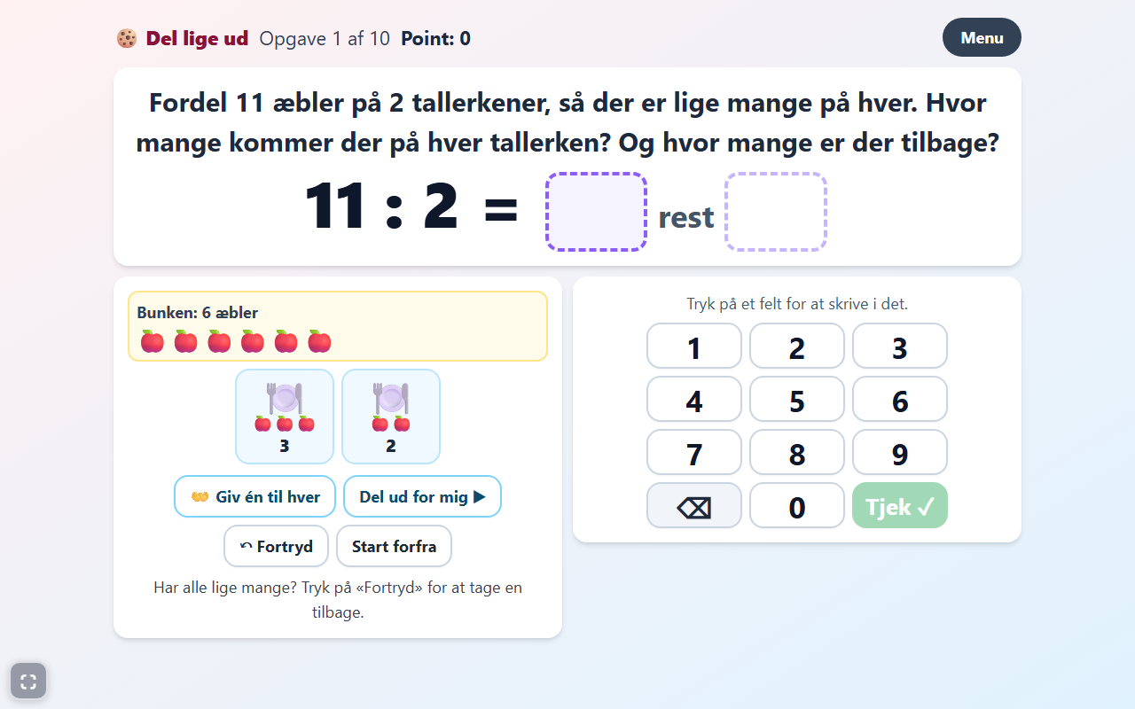 Skærmbillede af Rækker og fordeling