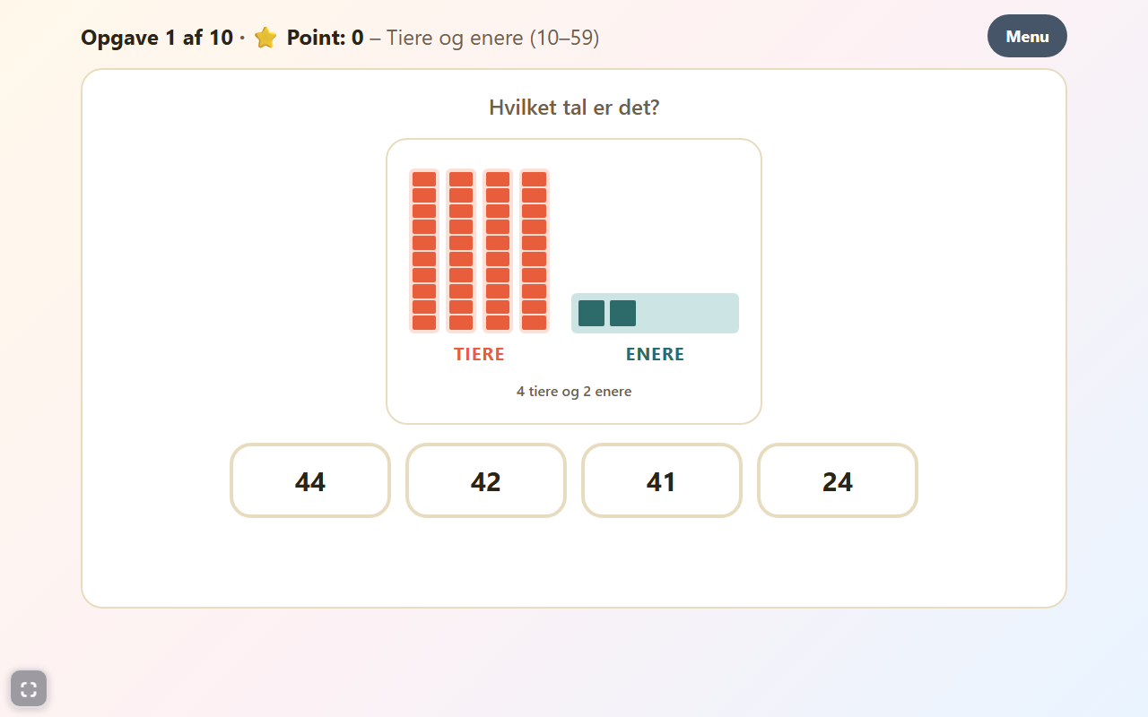 Skærmbillede af spillet Begyndermatematik